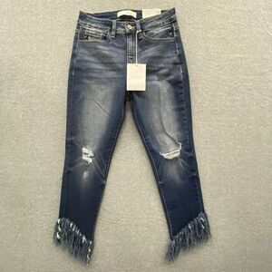 KanCan Jeans Womens Size 27 NWT Fringe Ankle Super Skinny Med Blue Wash Boho